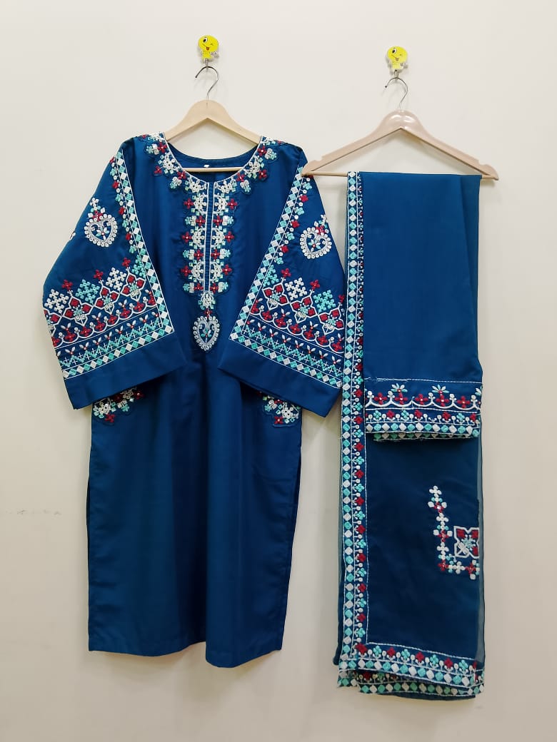Zinc Teal Elegance 3PCs Set With Chaffon Dupatta